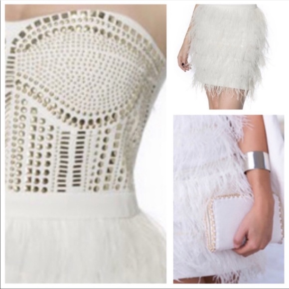 ARK & CO White Ostrich Feathers Studded Dress NWT - Picture 5 of 16